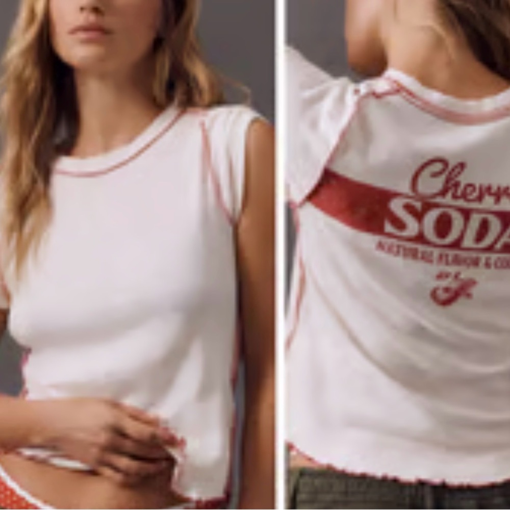 Pilcro from Anthropologie rolled sleeve cherry soda Short Sleeve Tee